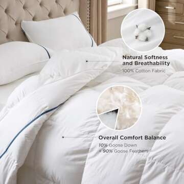 Bedsure Goose Feather Down Comforter King Size - All Season Duvet Insert with 8 Corner Tabs, 100% Co...