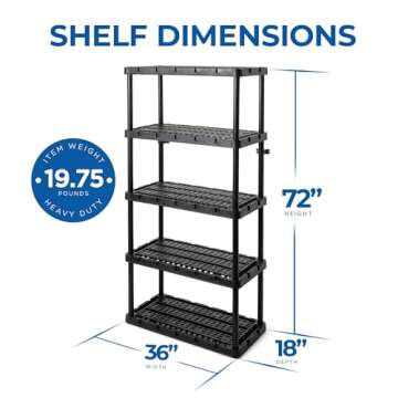 Gracious Living 5 Shelf Knect-A-Shelf Ventilated Heavy Duty Storage Unit 18 x 36 x 72 Organizer System for Home, Garage, Basement & Laundry, Black