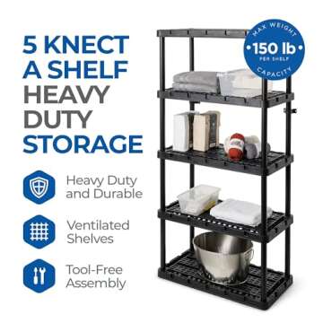 Gracious Living 5 Shelf Knect-A-Shelf Ventilated Heavy Duty Storage Unit 18 x 36 x 72 Organizer System for Home, Garage, Basement & Laundry, Black