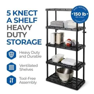 Gracious Living 5 Shelf Knect-A-Shelf Ventilated Heavy Duty Storage Unit 18 x 36 x 72 Organizer System for Home, Garage, Basement & Laundry, Black