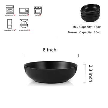 Selamica Ceramic 30 Ounce Large Pasta Bowls 8 inch Serving Bowls, Wide and Shallow Porcelain Bowls, ...