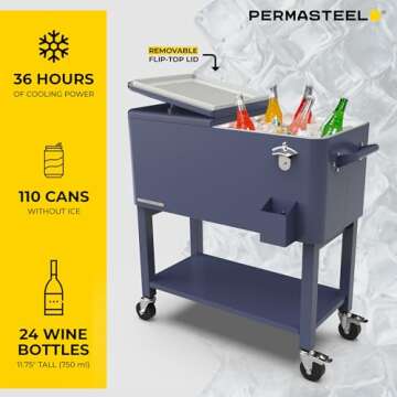Permasteel 80-Qt Outdoor Cooler - Portable Beverage Cart