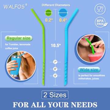 Walfos Reusable Silicone Straws - 2 Size Flexible Drinking Bendy Straws for Smoothies/20 & 30 oz Tum...