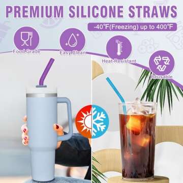 Walfos Reusable Silicone Straws - 2 Size Flexible Drinking Bendy Straws for Smoothies/20 & 30 oz Tumblers, BPA Free (4 Wide Straws + 4 Regular Straws + 2 Cleaning Brushes ）
