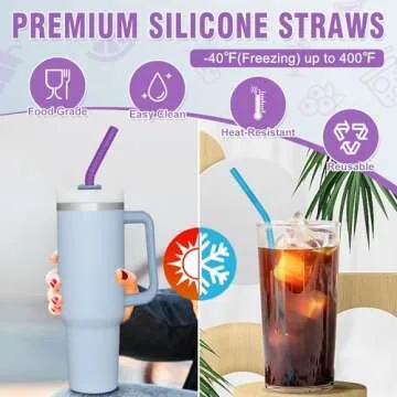 Walfos Reusable Silicone Straws - 2 Size Flexible Drinking Bendy Straws for Smoothies/20 & 30 oz Tumblers, BPA Free (4 Wide Straws + 4 Regular Straws + 2 Cleaning Brushes ）