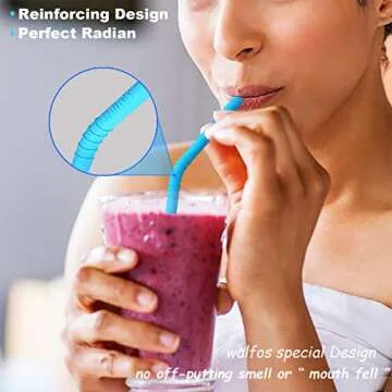 Walfos Reusable Silicone Straws - 2 Size Flexible Drinking Bendy Straws for Smoothies/20 & 30 oz Tumblers, BPA Free (4 Wide Straws + 4 Regular Straws + 2 Cleaning Brushes ）