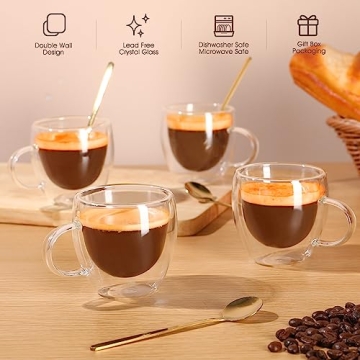 Hand Blown Double Wall Espresso Cups Set - 4pcs