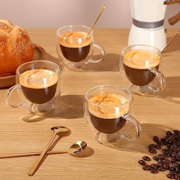 Hand Blown Double Wall Espresso Cups Set - 4pcs