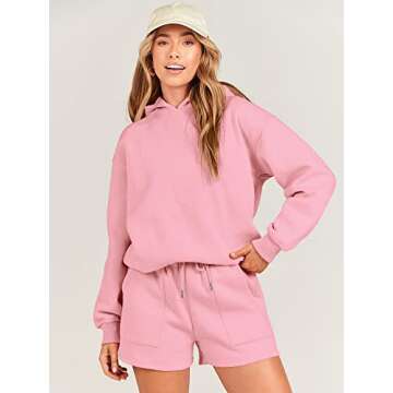 ANRABESS Women 2 Piece Outfit Oversized Hoodie Sweatshirt Shorts Lounge Sweat Set Sweatsuit Tracksuit 2025 Trendy Y2K Clothes Pink Small
