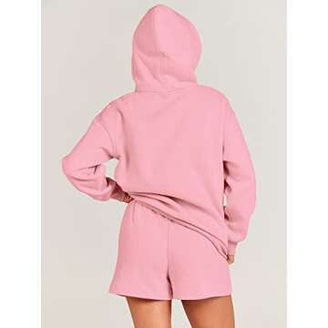 ANRABESS Women 2 Piece Outfit Oversized Hoodie Sweatshirt Shorts Lounge Sweat Set Sweatsuit Tracksuit 2025 Trendy Y2K Clothes Pink Small