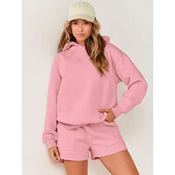 ANRABESS Women 2 Piece Outfit Oversized Hoodie Sweatshirt Shorts Lounge Sweat Set Sweatsuit Tracksuit 2025 Trendy Y2K Clothes Pink Small