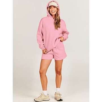 ANRABESS Women 2 Piece Outfit Oversized Hoodie Sweatshirt Shorts Lounge Sweat Set Sweatsuit Tracksuit 2025 Trendy Y2K Clothes Pink Small