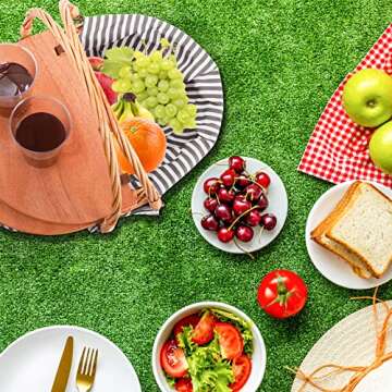 Yesland Picnic Basket with Liner - Wicker Picnic Baskets with Wooden Split Lid - Vintage Style Large Woven Basket with Double Folding Handles for Camping, Valentine Day, Thanks Giving, Egg Gathering