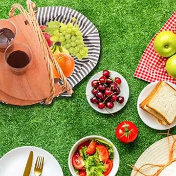 Yesland Picnic Basket with Liner - Wicker Picnic Baskets with Wooden Split Lid - Vintage Style Large Woven Basket with Double Folding Handles for Camping, Valentine Day, Thanks Giving, Egg Gathering