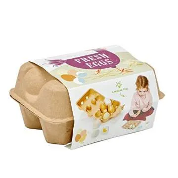 Tender Leaf Toys - Wooden Eggs - 6 Pieces Pretend Food Play Solid-Wood Eggs with Carton Box, Realist...