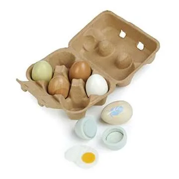 Tender Leaf Toys - Wooden Eggs - 6 Pieces Pretend Food Play Solid-Wood Eggs with Carton Box, Realistic Easter Egg Toy - Shopping Game Accessories for Children - Age 3+