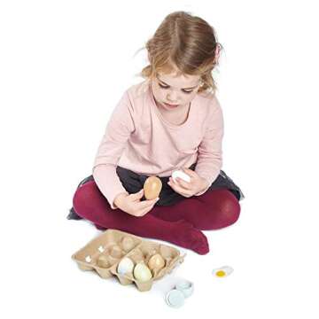 Tender Leaf Toys - Wooden Eggs - 6 Pieces Pretend Food Play Solid-Wood Eggs with Carton Box, Realistic Easter Egg Toy - Shopping Game Accessories for Children - Age 3+