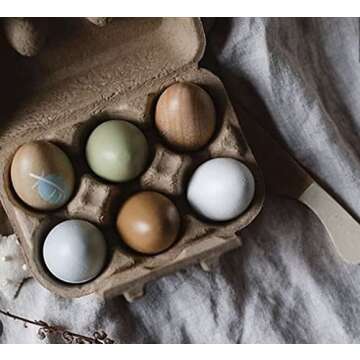 Tender Leaf Toys - Wooden Eggs - 6 Pieces Pretend Food Play Solid-Wood Eggs with Carton Box, Realistic Easter Egg Toy - Shopping Game Accessories for Children - Age 3+