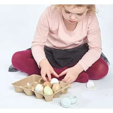 Tender Leaf Toys - Wooden Eggs - 6 Pieces Pretend Food Play Solid-Wood Eggs with Carton Box, Realistic Easter Egg Toy - Shopping Game Accessories for Children - Age 3+