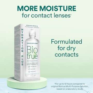 Biotrue Hydration Plus Contact Lens Solution, Multi-Purpose Solution for Soft Contact Lenses, 4 FL O...