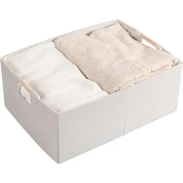 LaMorée Fabric Storage Bin Box Foldable Cotton Linen Storage Basket with Wooden Handles Rectangular...