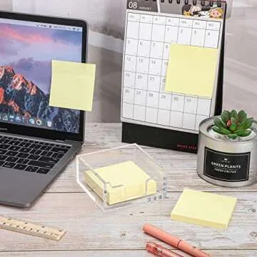 Acrylic Sticky Note Holder 3.94 x 3.94 Clear Acrylic Notepad Holder Sticky Note Dispenser for Desk Organizer Office Home(1 Pack)