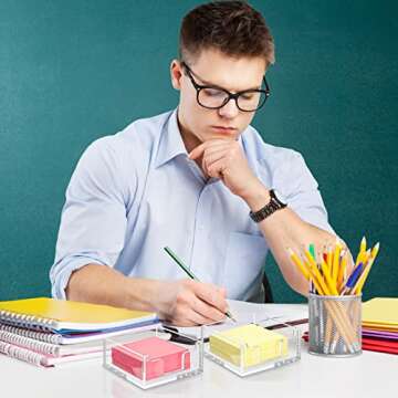 Acrylic Sticky Note Holder 3.94 x 3.94 Clear Acrylic Notepad Holder Sticky Note Dispenser for Desk Organizer Office Home(1 Pack)