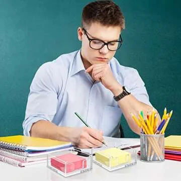 Acrylic Sticky Note Holder 3.94 x 3.94 Clear Acrylic Notepad Holder Sticky Note Dispenser for Desk Organizer Office Home(1 Pack)