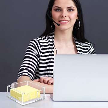 Acrylic Sticky Note Holder 3.94 x 3.94 Clear Acrylic Notepad Holder Sticky Note Dispenser for Desk Organizer Office Home(1 Pack)