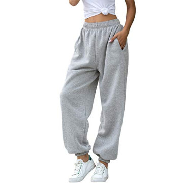HeSaYep Women's High Waisted Sweatpants Workout Active Joggers Pants Baggy Lounge Bottoms,Grey M