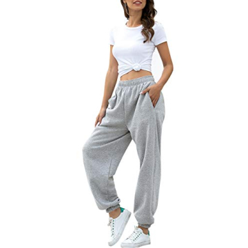 HeSaYep Women's High Waisted Sweatpants Workout Active Joggers Pants Baggy Lounge Bottoms,Grey M