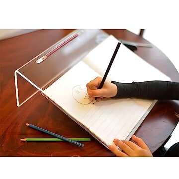 Playlearn Extra Wide Slant Board for Writing – Acrylic, Anti-Slip, Pen Holder - 20 Degree Angle - ...