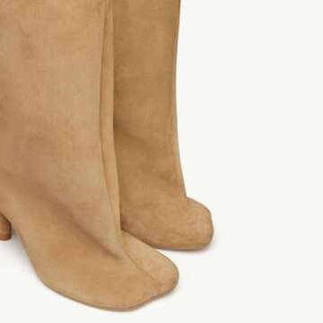 Camel Suede Knee High Boots for Women Slip On Heeled Boots Ladies Square Toe Wide Calf Stiletto High Heel Long Boots Pull On Dress Tall Boots Fall