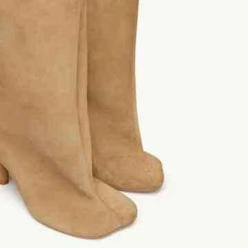 Camel Suede Knee High Boots for Women Slip On Heeled Boots Ladies Square Toe Wide Calf Stiletto High Heel Long Boots Pull On Dress Tall Boots Fall