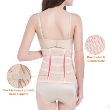 Trendyline Women Postpartum Girdle Corset Recovery Belly Band Wrap Belt, Medium,Beige Nude Medium