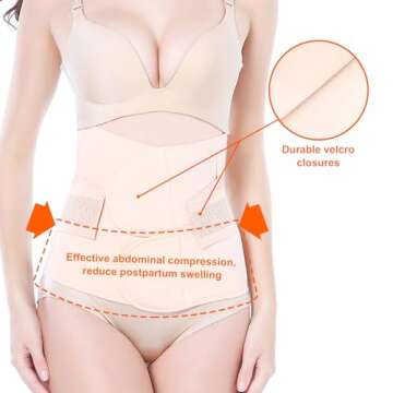 Trendyline Women Postpartum Girdle Corset Recovery Belly Band Wrap Belt, Medium,Beige Nude Medium