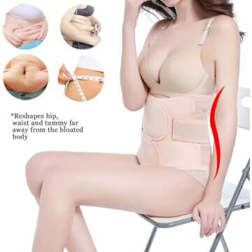 Trendyline Women Postpartum Girdle Corset Recovery Belly Band Wrap Belt, Medium,Beige Nude Medium