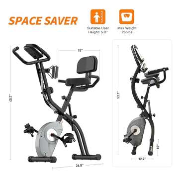 ATIVAFIT Exercise Bike Foldable Fitness Indoor Cycling Bike Magnetic 3 in 1 Upright Recumbent Exercise Bike with Resistance Bands for Home Workout (Black) (Black)