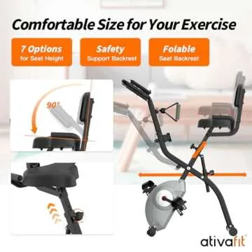ATIVAFIT Exercise Bike Foldable Fitness Indoor Cycling Bike Magnetic 3 in 1 Upright Recumbent Exercise Bike with Resistance Bands for Home Workout (Black) (Black)