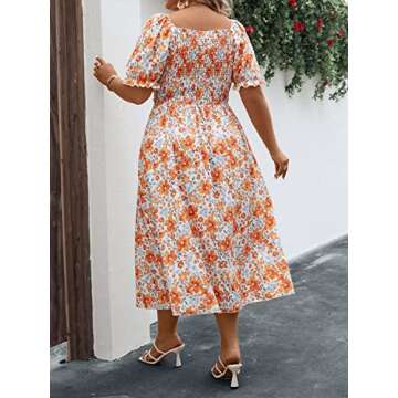 Floerns Women's Plus Size Floral Print Midi Dress with Slit Hem