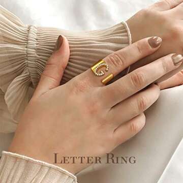 beautlace Letter G Rings Adjustable 18K Gold Plated Initial G Alphabet Open Ring with Cubic Zirconia...