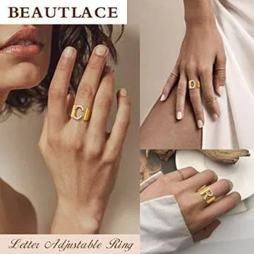 beautlace Letter G Rings Adjustable 18K Gold Plated Initial G Alphabet Open Ring with Cubic Zirconia Jewelry for Men and Women KR0037G