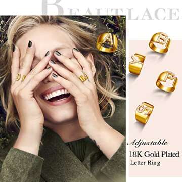beautlace Letter G Rings Adjustable 18K Gold Plated Initial G Alphabet Open Ring with Cubic Zirconia Jewelry for Men and Women KR0037G