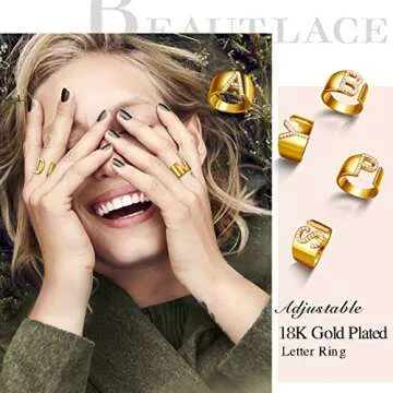 beautlace Letter G Rings Adjustable 18K Gold Plated Initial G Alphabet Open Ring with Cubic Zirconia Jewelry for Men and Women KR0037G
