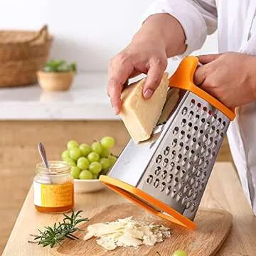 Spring Chef Handheld Stainless Steel XL Parmesan Cheese Grater with Handle - 4 Sided Manual Box Grater for Kitchen - Dishwasher Safe Cheese Shredder for Carrot, Potato, Vegetables, Hash Brown - Mango
