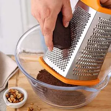 Spring Chef Handheld Stainless Steel XL Parmesan Cheese Grater with Handle - 4 Sided Manual Box Grater for Kitchen - Dishwasher Safe Cheese Shredder for Carrot, Potato, Vegetables, Hash Brown - Mango