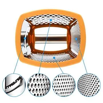 Spring Chef Handheld Stainless Steel XL Parmesan Cheese Grater with Handle - 4 Sided Manual Box Grater for Kitchen - Dishwasher Safe Cheese Shredder for Carrot, Potato, Vegetables, Hash Brown - Mango