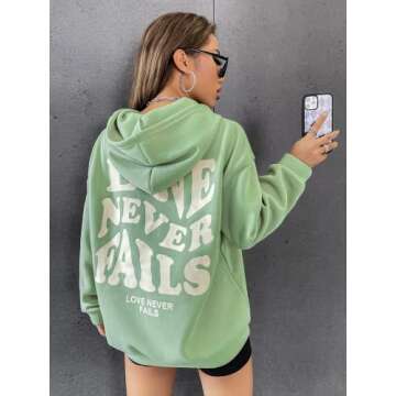 Floerns Women's Letter Graphic Print Long Sleeve Drawstring Hoodie Sweatshirt A Mint Green S