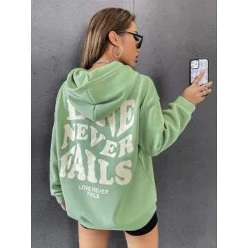 Floerns Women's Letter Graphic Print Long Sleeve Drawstring Hoodie Sweatshirt A Mint Green S