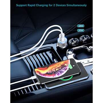 iPhone Car Charger[Apple MFi Certified], YEONPHOM Fast Car Charger for iPhone 14 13 12 Pro Max/Mini/11/XR/XS MAX/X,PD 20W&QC3.0 Dual Port USB C Car Phone Charger Adapter with Type C to Lightning Cable